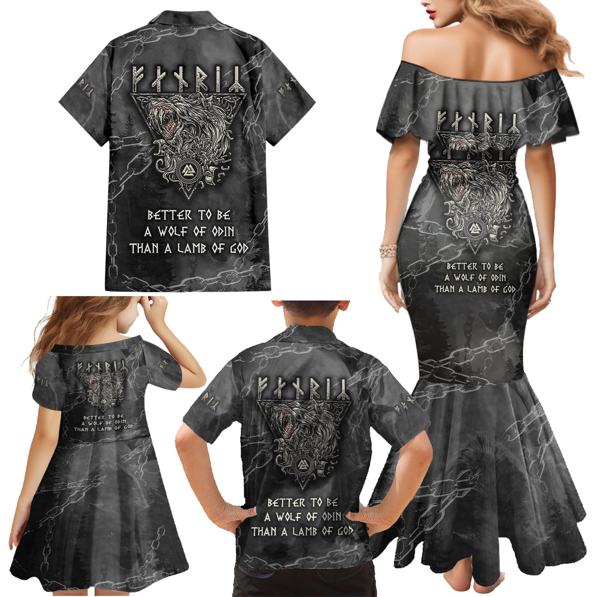 Fenir Viking Family Matching Mermaid Dress and Hawaiian Shirt Better to be a Wolf of Odin - Wonder Print Shop