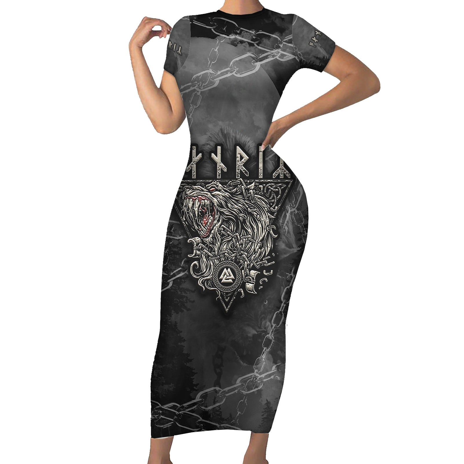 Fenir Viking Short Sleeve Bodycon Dress Better to be a Wolf of Odin - Wonder Print Shop