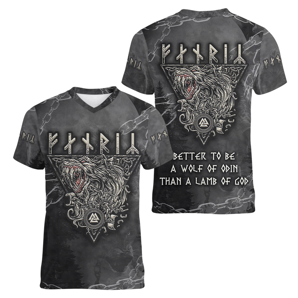 Fenir Viking Women V Neck T Shirt Better to be a Wolf of Odin - Wonder Print Shop