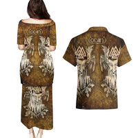 Odin Viking Couples Matching Puletasi Dress and Hawaiian Shirt Valknut, Ravens, and Enchanted Forest - Wonder Print Shop
