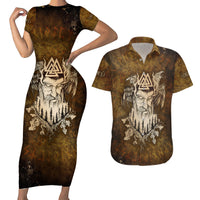 Odin Viking Couples Matching Short Sleeve Bodycon Dress and Hawaiian Shirt Valknut, Ravens, and Enchanted Forest - Wonder Print Shop