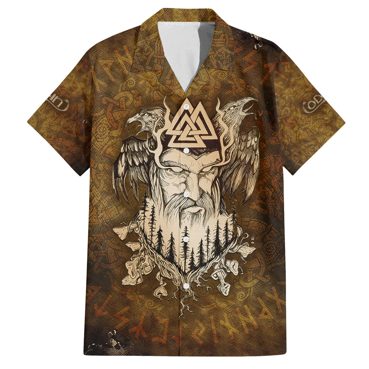 Odin Viking Family Matching Off Shoulder Maxi Dress and Hawaiian Shirt Valknut, Ravens, and Enchanted Forest - Wonder Print Shop