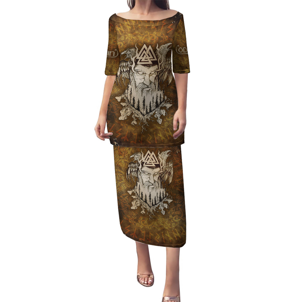 Odin Viking Family Matching Puletasi Dress and Hawaiian Shirt Valknut, Ravens, and Enchanted Forest - Wonder Print Shop