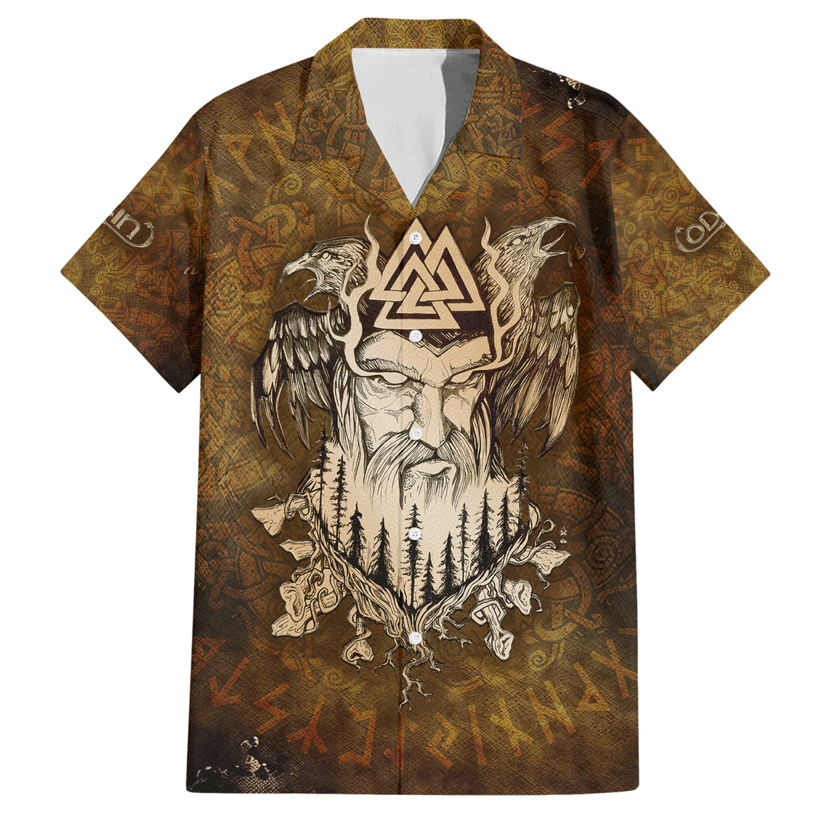 Odin Viking Family Matching Short Sleeve Bodycon Dress and Hawaiian Shirt Valknut, Ravens, and Enchanted Forest - Wonder Print Shop