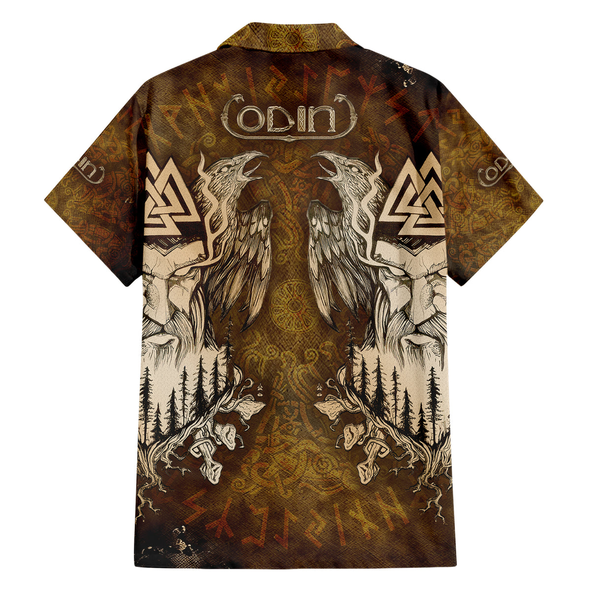 Odin Viking Family Matching Short Sleeve Bodycon Dress and Hawaiian Shirt Valknut, Ravens, and Enchanted Forest - Wonder Print Shop