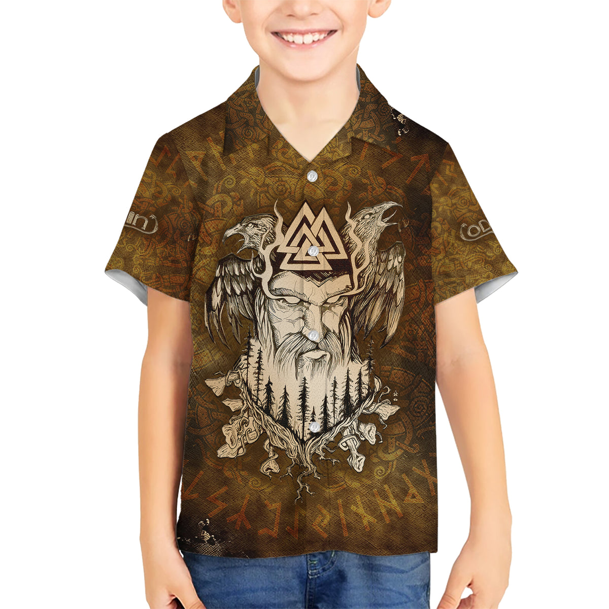 Odin Viking Hawaiian Shirt Valknut, Ravens, and Enchanted Forest - Wonder Print Shop