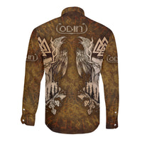Odin Viking Long Sleeve Button Shirt Valknut, Ravens, and Enchanted Forest - Wonder Print Shop