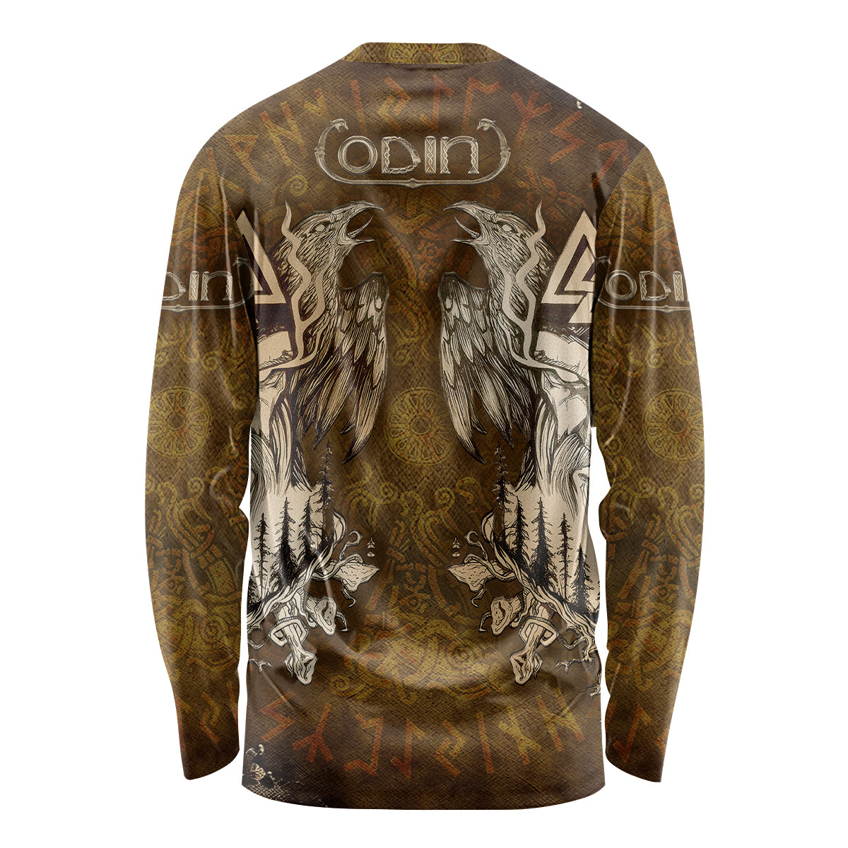 Odin Viking Long Sleeve Shirt Valknut, Ravens, and Enchanted Forest - Wonder Print Shop