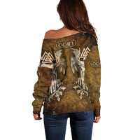 Odin Viking Off Shoulder Sweater Valknut, Ravens, and Enchanted Forest - Wonder Print Shop