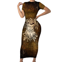 Odin Viking Short Sleeve Bodycon Dress Valknut, Ravens, and Enchanted Forest - Wonder Print Shop