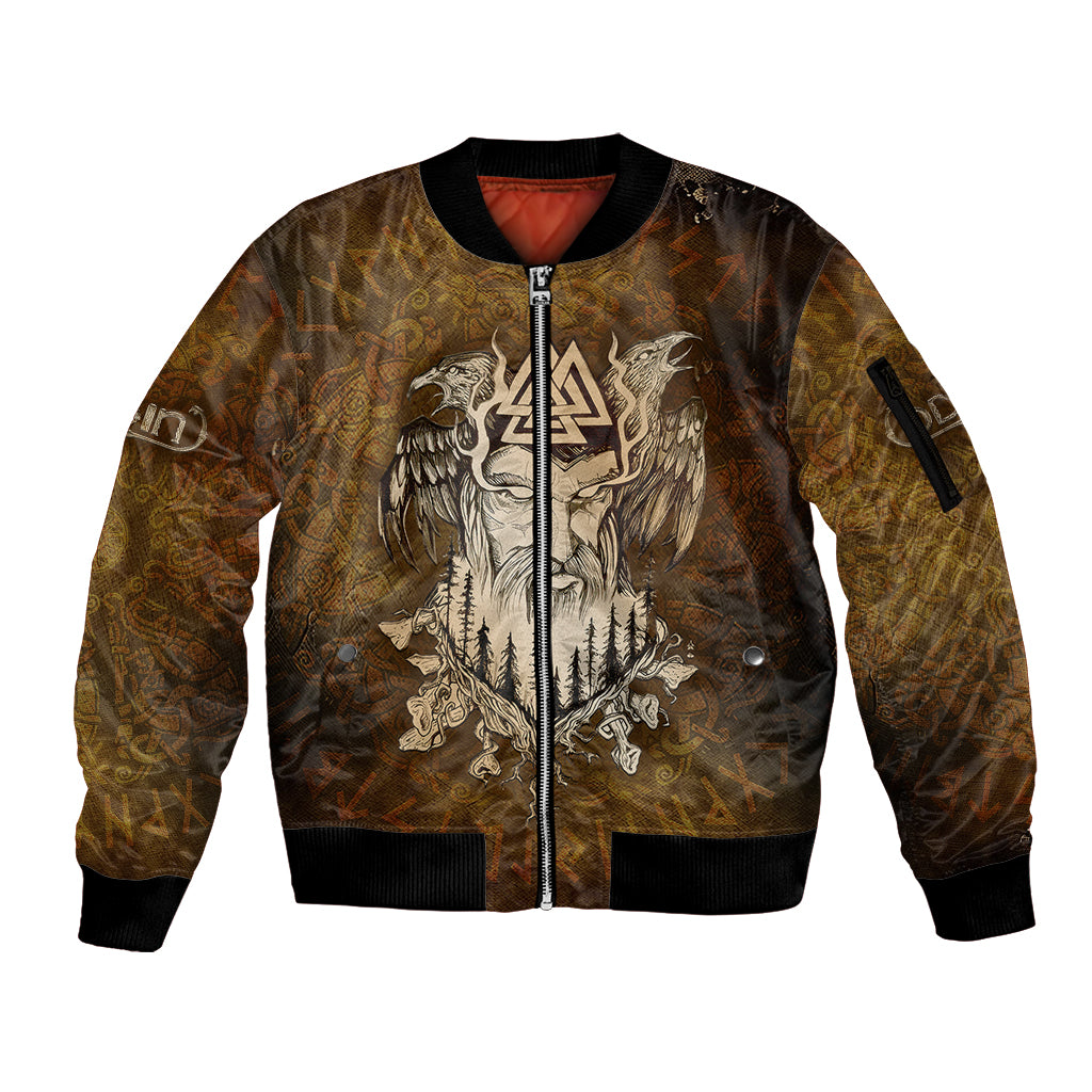 Odin Viking Sleeve Zip Bomber Jacket Valknut, Ravens, and Enchanted Forest - Wonder Print Shop