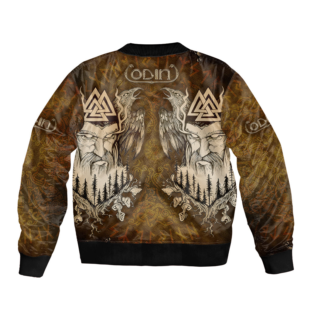 Odin Viking Sleeve Zip Bomber Jacket Valknut, Ravens, and Enchanted Forest - Wonder Print Shop