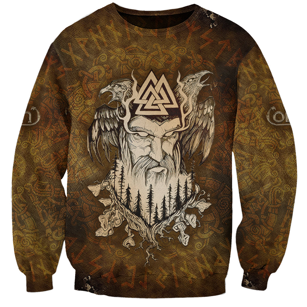 Odin Viking Sweatshirt Valknut, Ravens, and Enchanted Forest - Wonder Print Shop