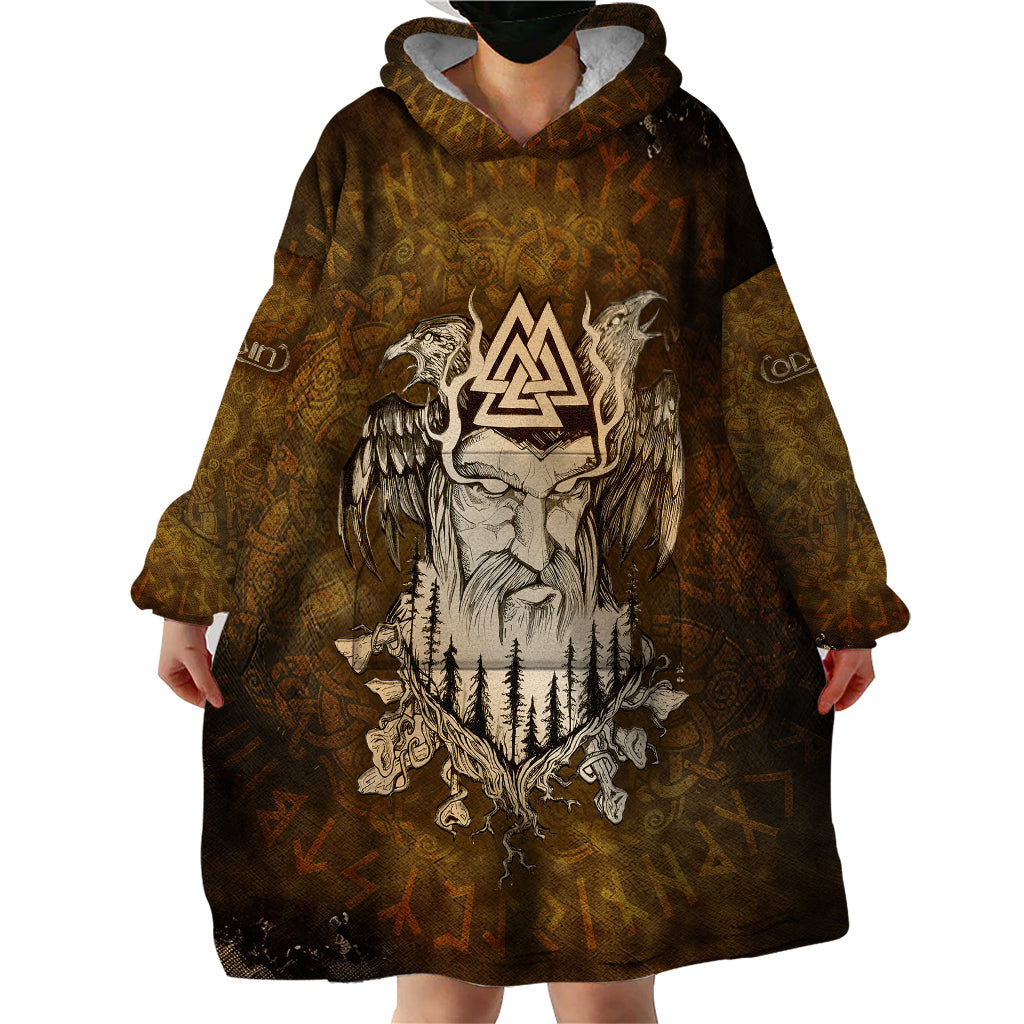 Odin Viking Wearable Blanket Hoodie Valknut, Ravens, and Enchanted Forest - Wonder Print Shop