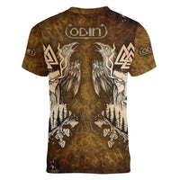 Odin Viking Women V Neck T Shirt Valknut, Ravens, and Enchanted Forest - Wonder Print Shop