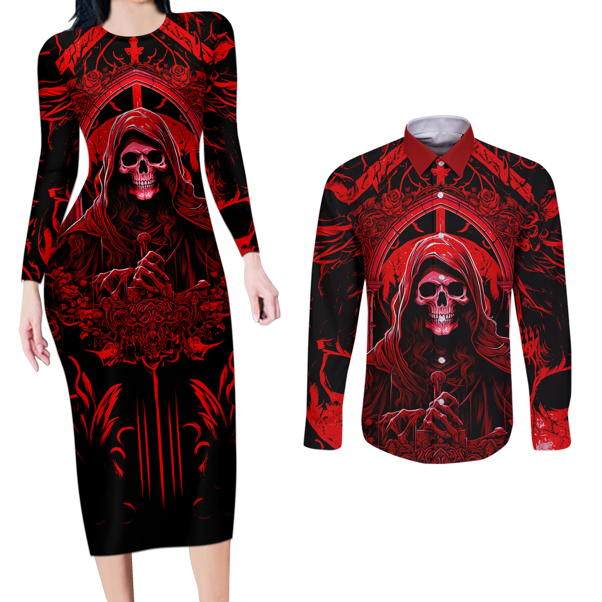 The Older We Get The Less Life In Prison Is A Deterrent Couples Matching Long Sleeve Bodycon Dress and Long Sleeve Button Shirts - Wonder Print Shop