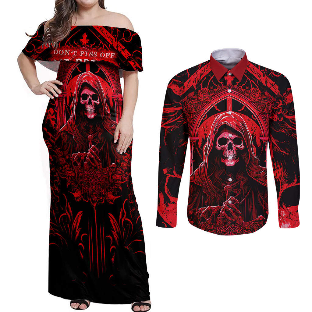 The Older We Get The Less Life In Prison Is A Deterrent Couples Matching Off Shoulder Maxi Dress and Long Sleeve Button Shirts - Wonder Print Shop