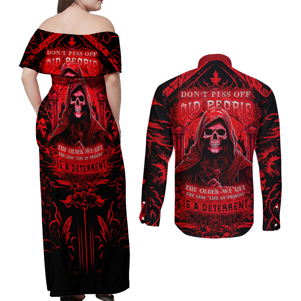 The Older We Get The Less Life In Prison Is A Deterrent Couples Matching Off Shoulder Maxi Dress and Long Sleeve Button Shirts - Wonder Print Shop