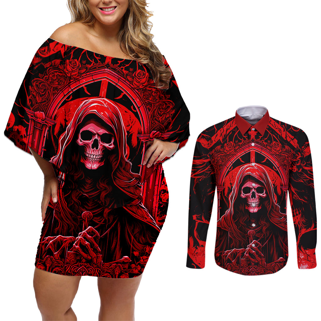 The Older We Get The Less Life In Prison Is A Deterrent Couples Matching Off Shoulder Short Dress and Long Sleeve Button Shirts - Wonder Print Shop