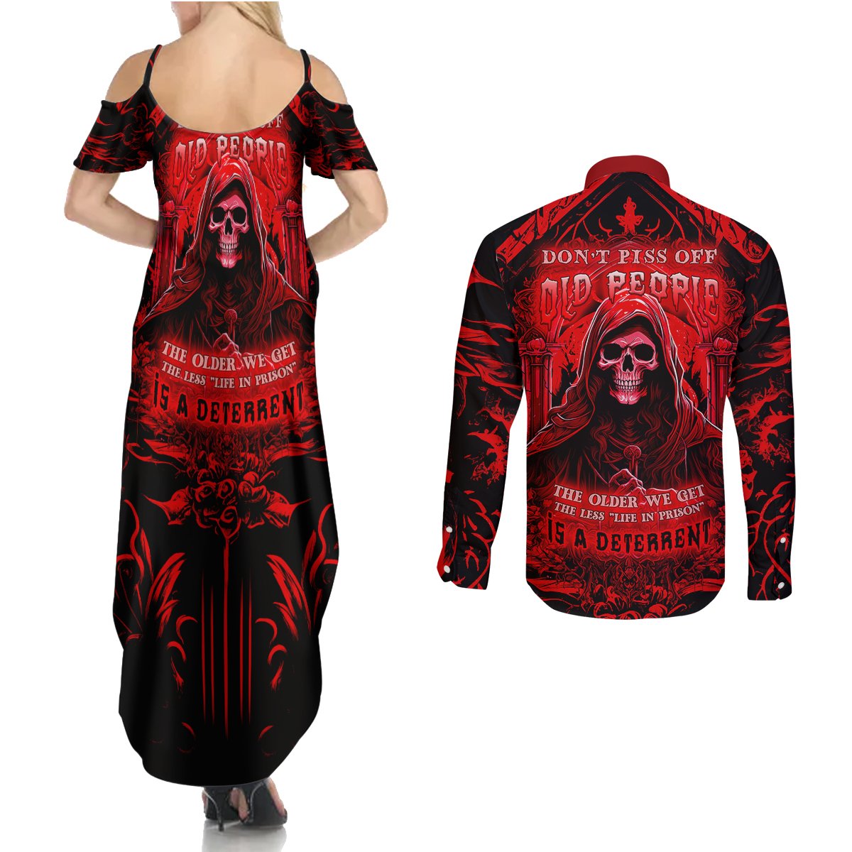 The Older We Get The Less Life In Prison Is A Deterrent Couples Matching Summer Maxi Dress and Long Sleeve Button Shirts - Wonder Print Shop