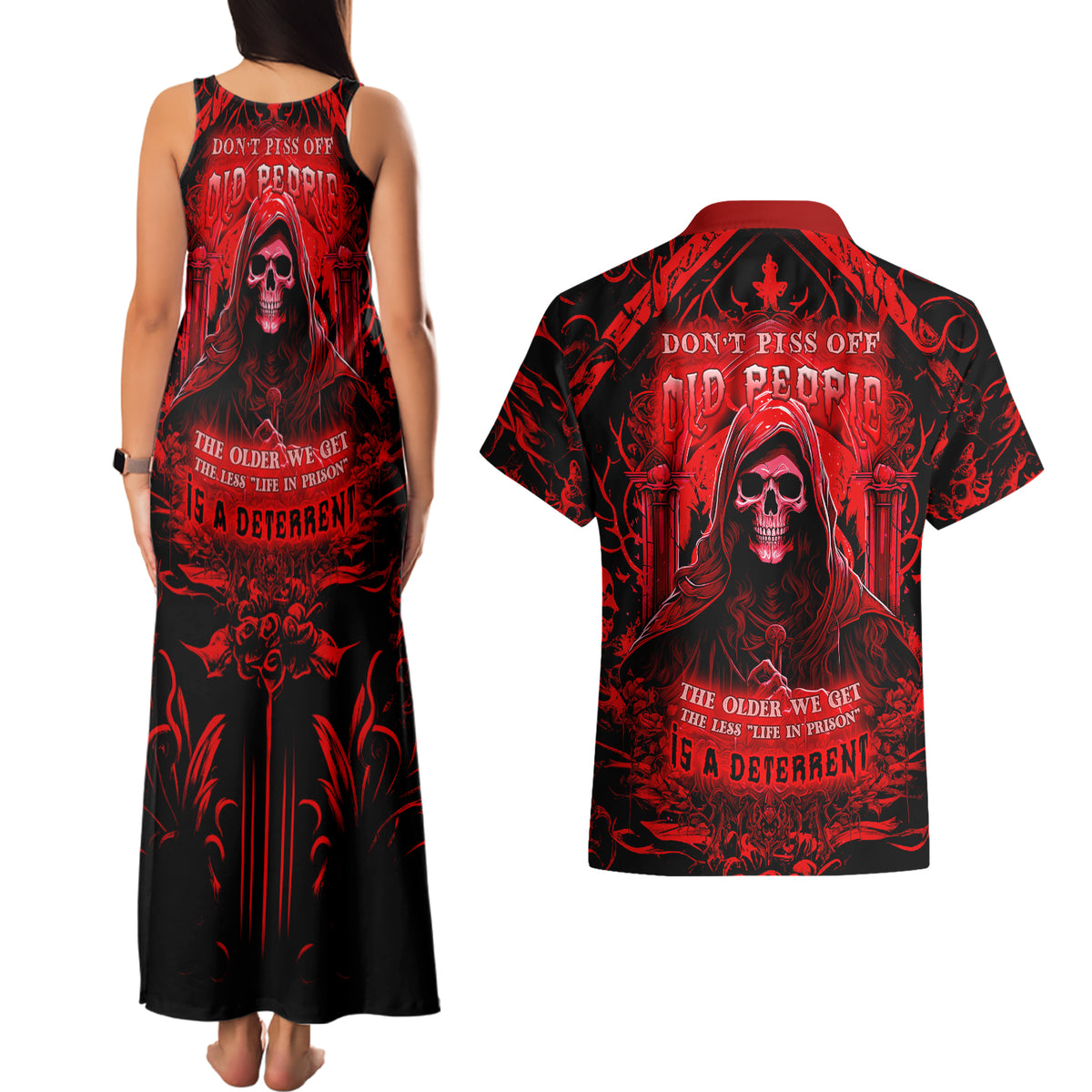 The Older We Get The Less Life In Prison Is A Deterrent Couples Matching Tank Maxi Dress and Hawaiian Shirt - Wonder Print Shop