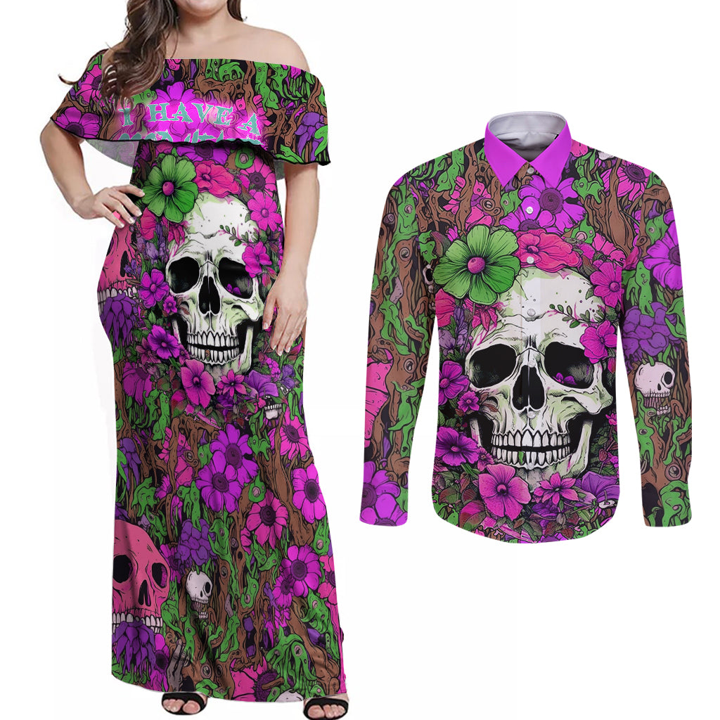 I Have A Good Heart But Bless This Mouth Couples Matching Off Shoulder Maxi Dress and Long Sleeve Button Shirts - Wonder Print Shop