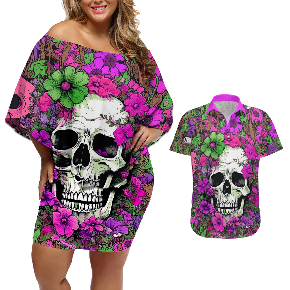 I Have A Good Heart But Bless This Mouth Couples Matching Off Shoulder Short Dress and Hawaiian Shirt - Wonder Print Shop