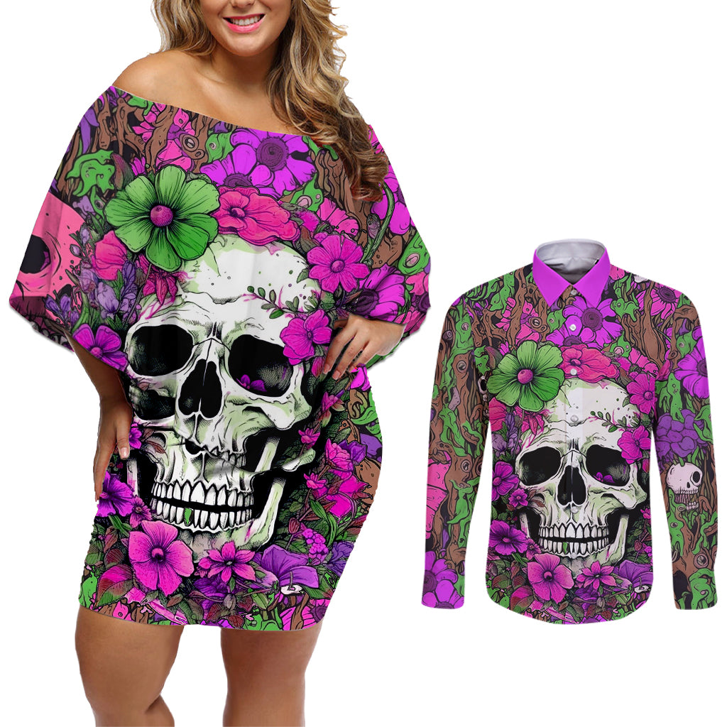 I Have A Good Heart But Bless This Mouth Couples Matching Off Shoulder Short Dress and Long Sleeve Button Shirts - Wonder Print Shop