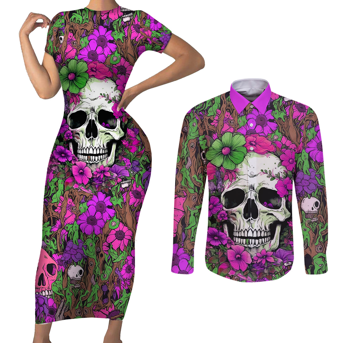 I Have A Good Heart But Bless This Mouth Couples Matching Short Sleeve Bodycon Dress and Long Sleeve Button Shirts - Wonder Print Shop