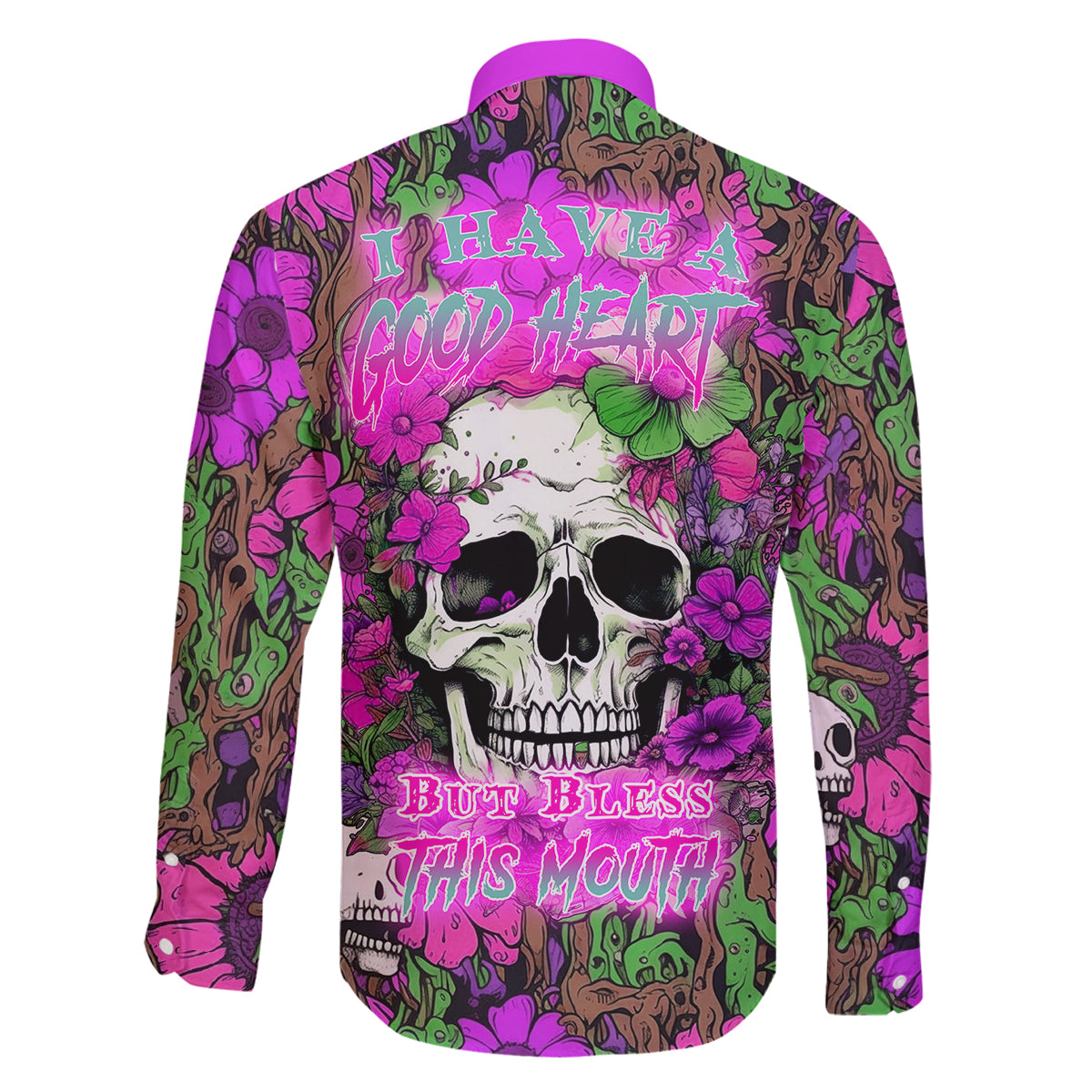 I Have A Good Heart But Bless This Mouth Family Matching Off Shoulder Long Sleeve Dress and Hawaiian Shirt - Wonder Print Shop