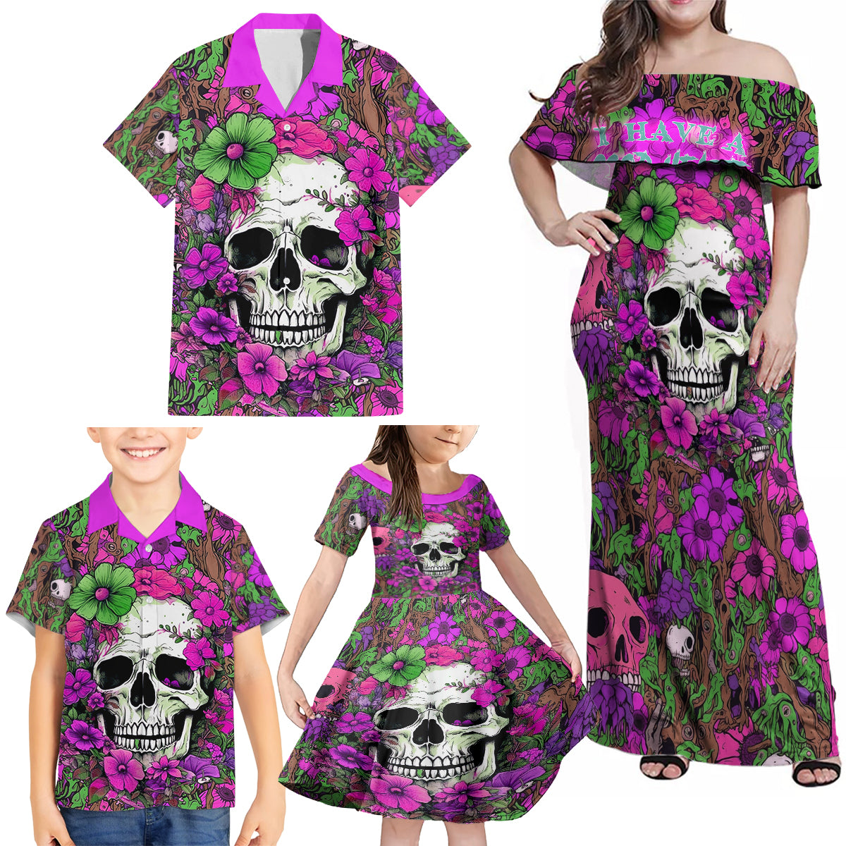 I Have A Good Heart But Bless This Mouth Family Matching Off Shoulder Maxi Dress and Hawaiian Shirt - Wonder Print Shop