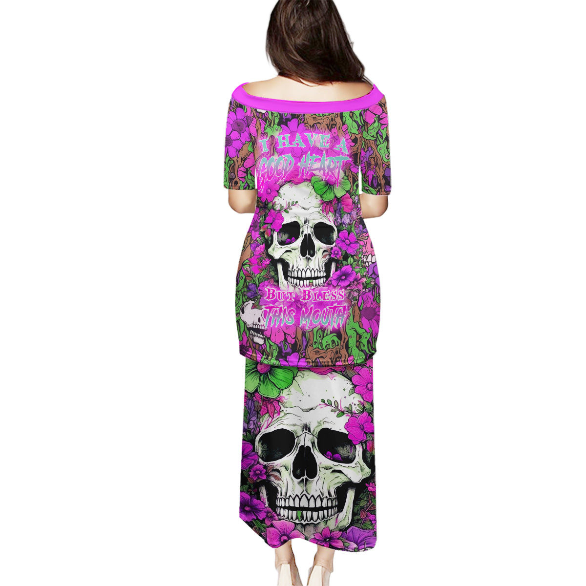 I Have A Good Heart But Bless This Mouth Family Matching Puletasi Dress and Hawaiian Shirt - Wonder Print Shop