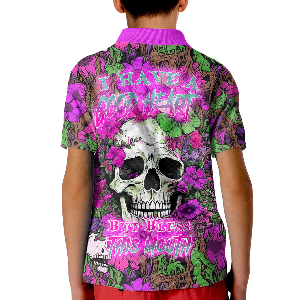 I Have A Good Heart But Bless This Mouth Kid Polo Shirt - Wonder Print Shop