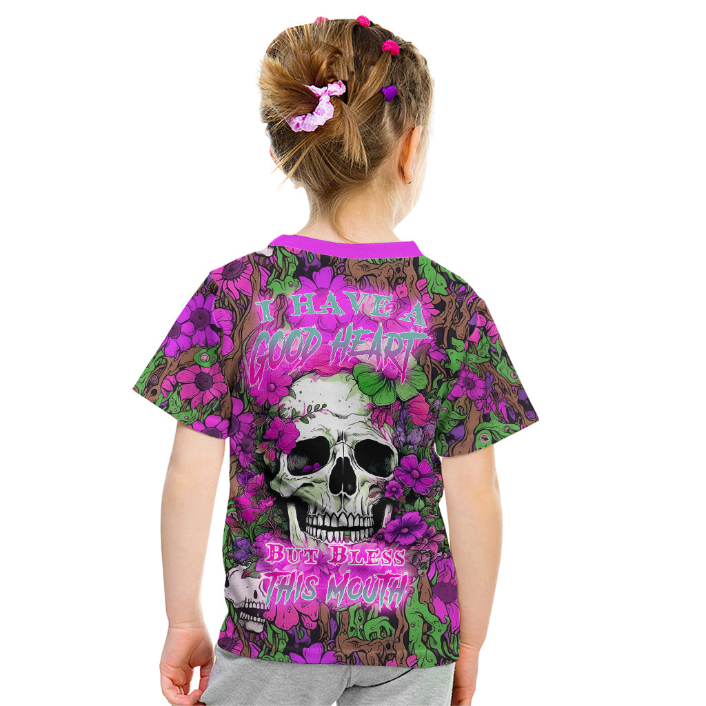 I Have A Good Heart But Bless This Mouth Kid T Shirt - Wonder Print Shop