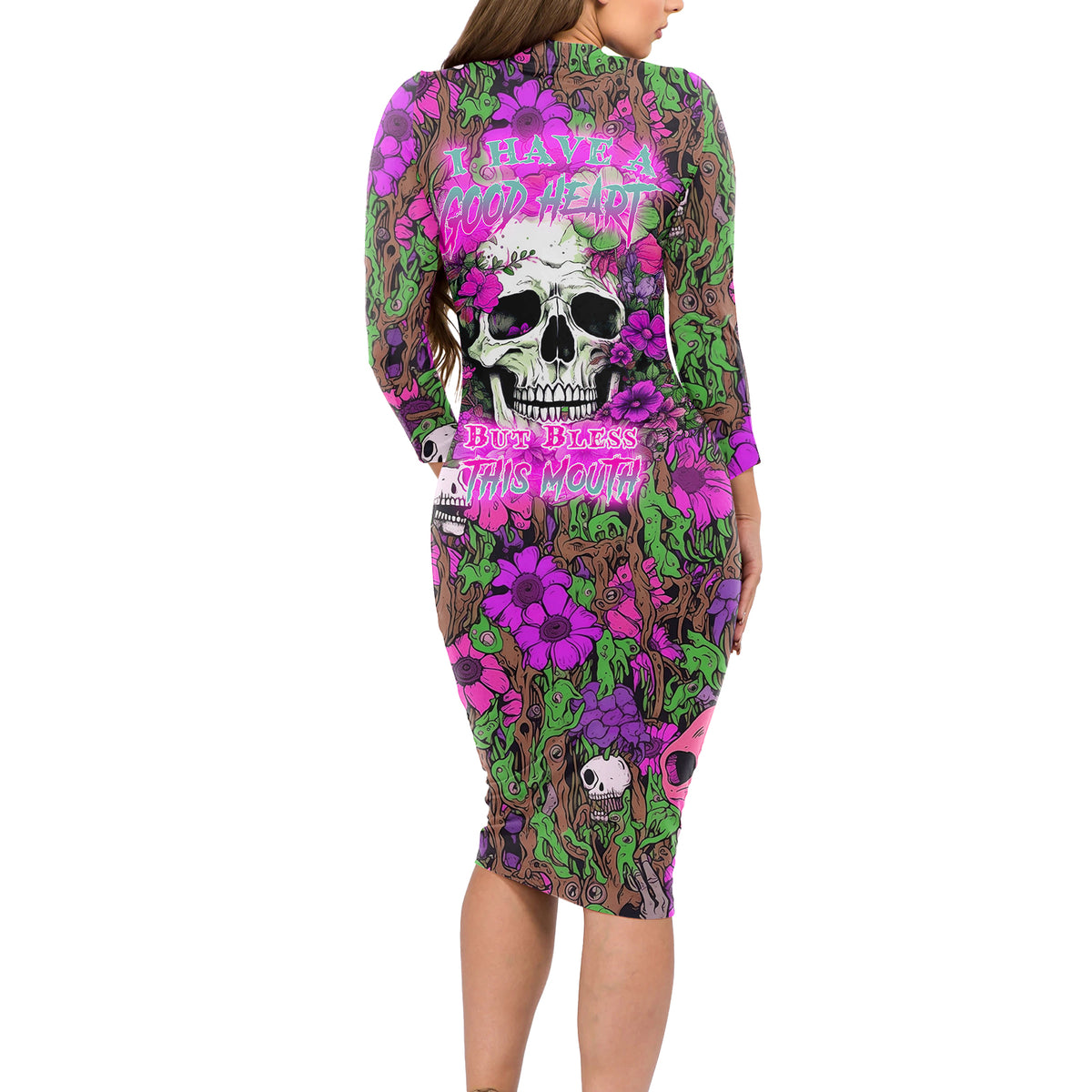 I Have A Good Heart But Bless This Mouth Long Sleeve Bodycon Dress - Wonder Print Shop
