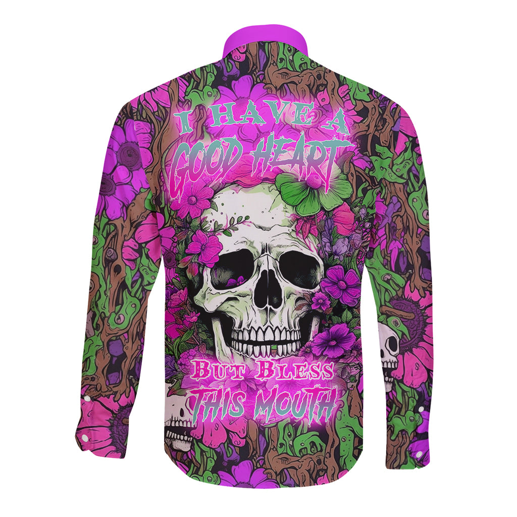 I Have A Good Heart But Bless This Mouth Long Sleeve Button Shirt - Wonder Print Shop