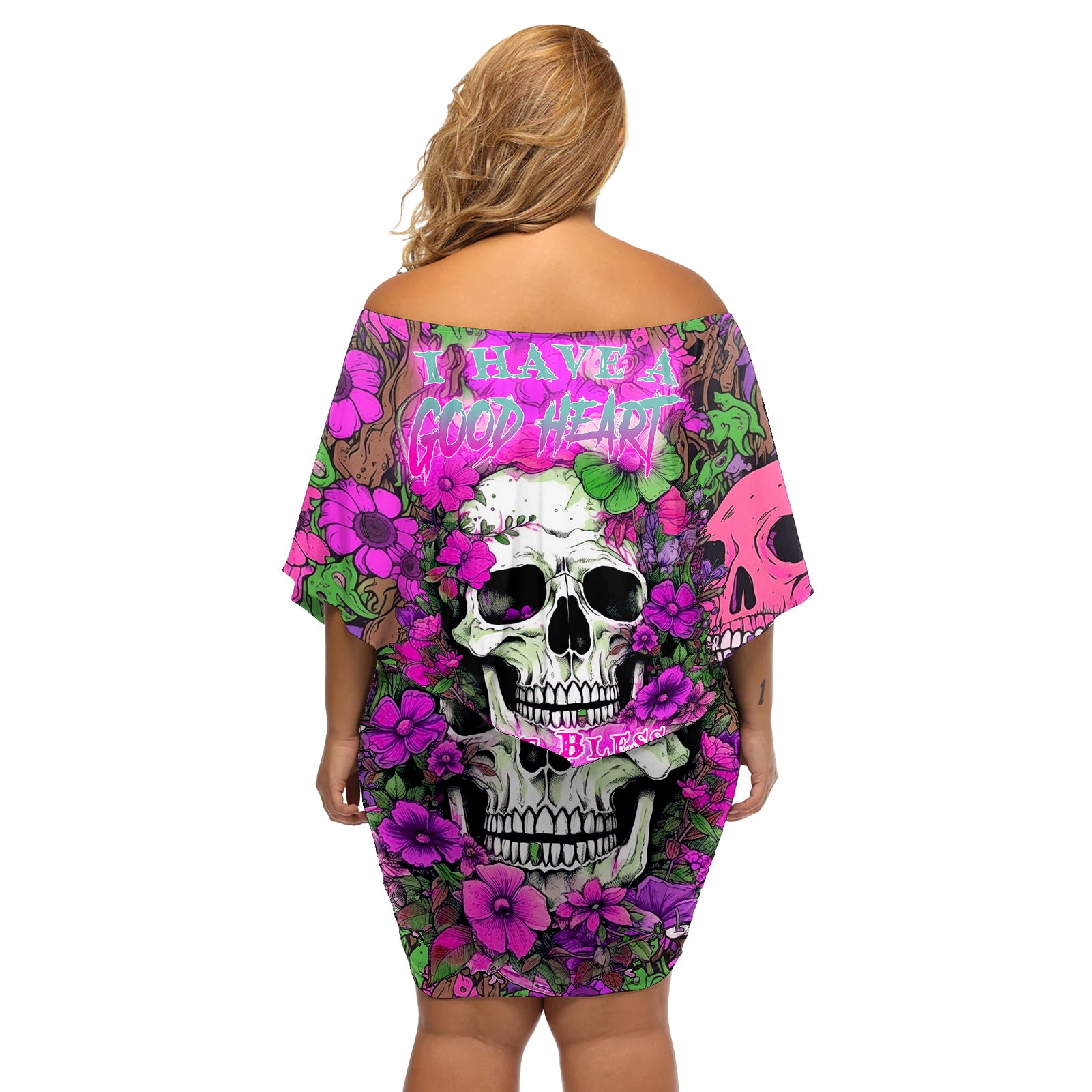 I Have A Good Heart But Bless This Mouth Off Shoulder Short Dress - Wonder Print Shop