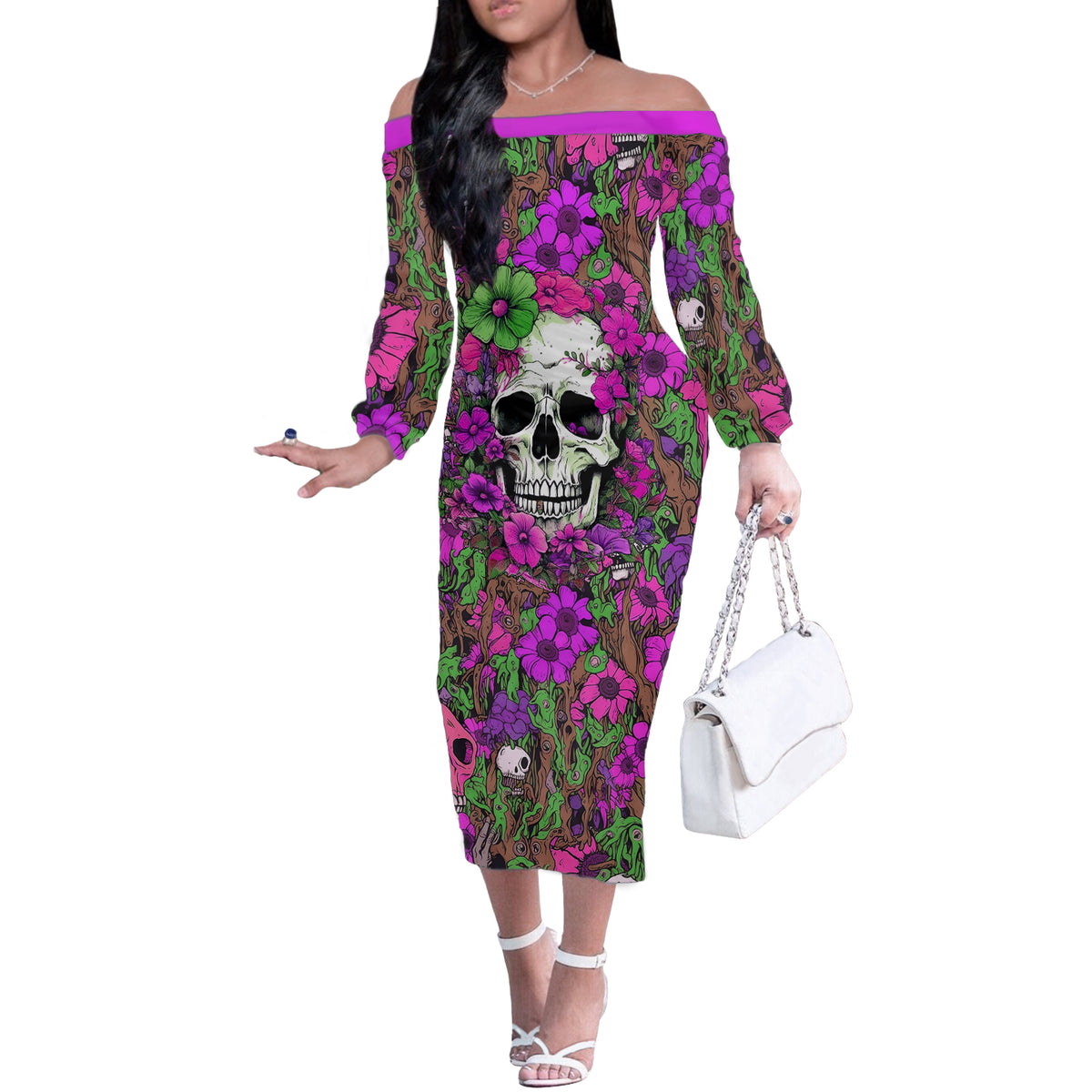 I Have A Good Heart But Bless This Mouth Off The Shoulder Long Sleeve Dress - Wonder Print Shop