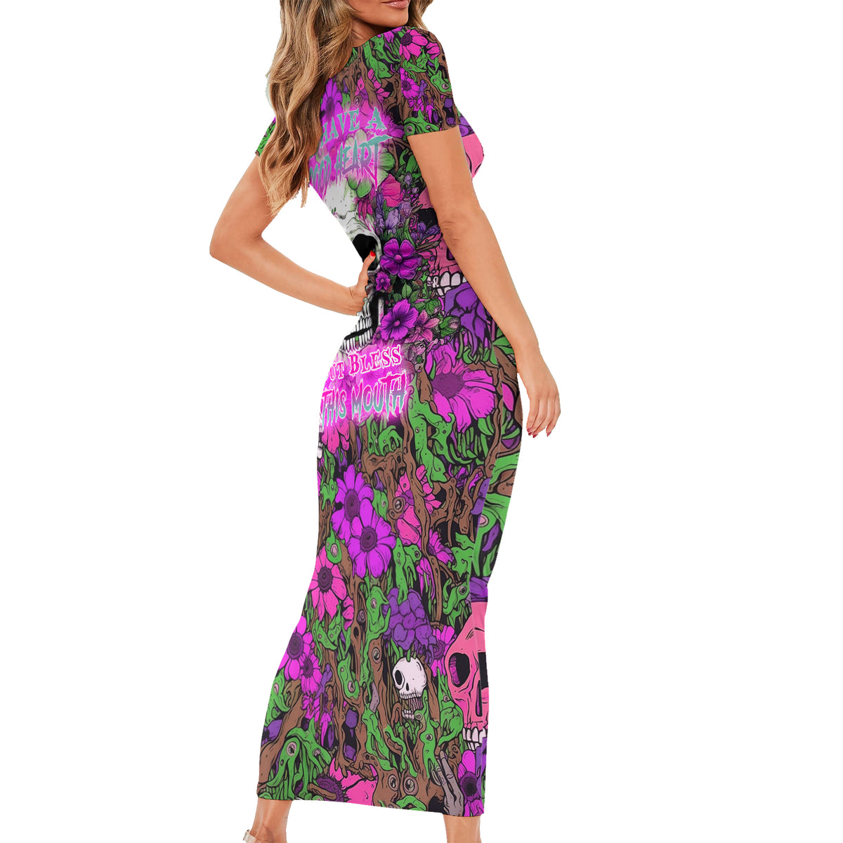 I Have A Good Heart But Bless This Mouth Short Sleeve Bodycon Dress - Wonder Print Shop