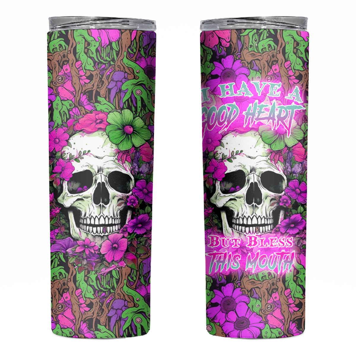 I Have A Good Heart But Bless This Mouth Skinny Tumbler - Wonder Print Shop