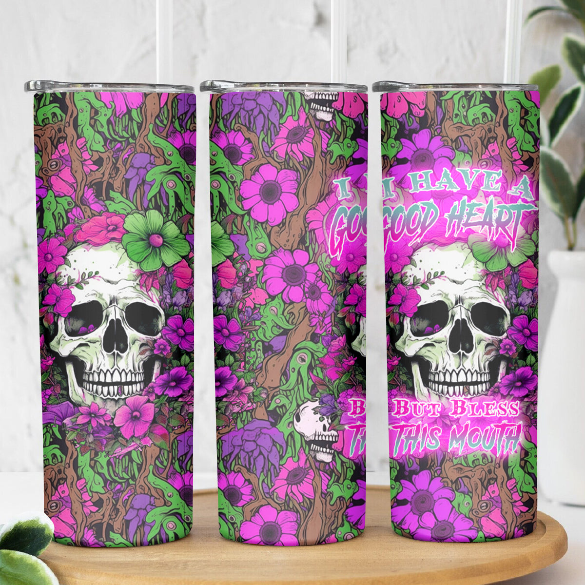 I Have A Good Heart But Bless This Mouth Skinny Tumbler - Wonder Print Shop