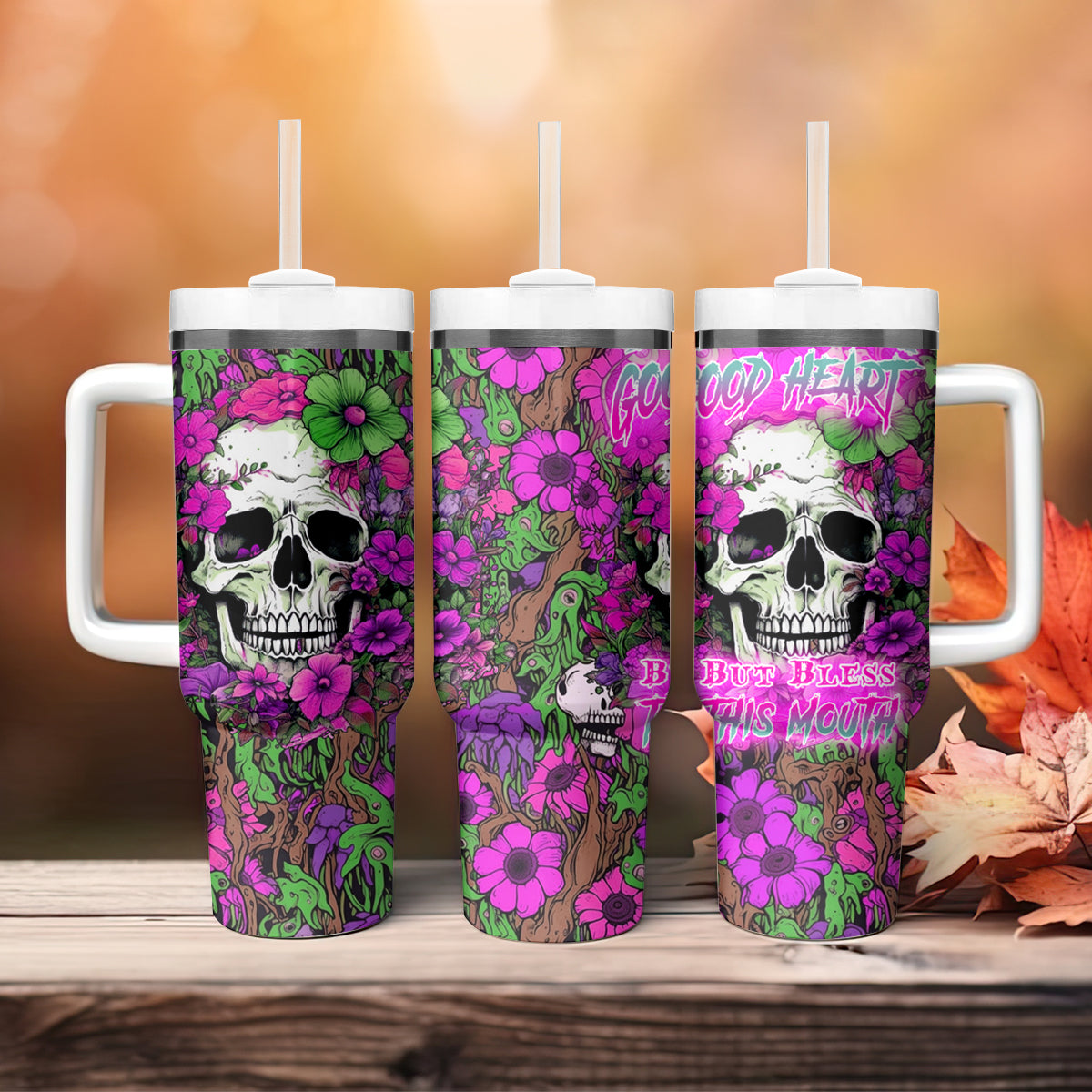 I Have A Good Heart But Bless This Mouth Tumbler With Handle - Wonder Print Shop