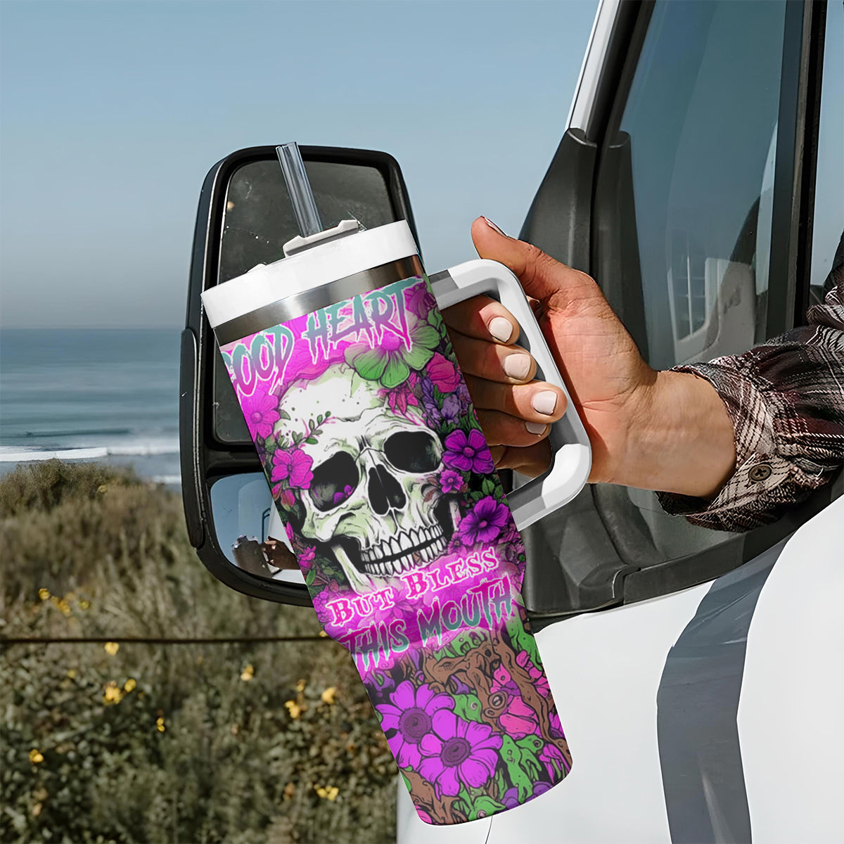 I Have A Good Heart But Bless This Mouth Tumbler With Handle - Wonder Print Shop