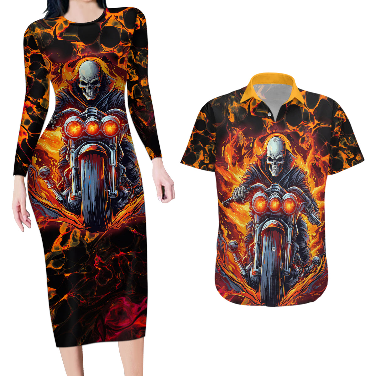 Be Come The Monster And Show Your True Smile Couples Matching Long Sleeve Bodycon Dress and Hawaiian Shirt - Wonder Print Shop