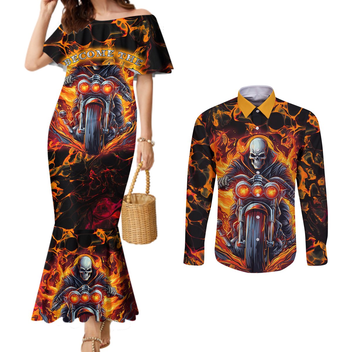 be-come-the-monster-and-show-your-true-smile-couples-matching-mermaid-dress-and-long-sleeve-button-shirts