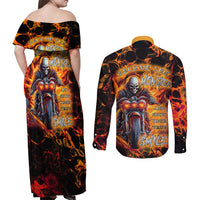 Be Come The Monster And Show Your True Smile Couples Matching Off Shoulder Maxi Dress and Long Sleeve Button Shirts - Wonder Print Shop