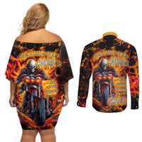 Be Come The Monster And Show Your True Smile Couples Matching Off Shoulder Short Dress and Long Sleeve Button Shirts - Wonder Print Shop