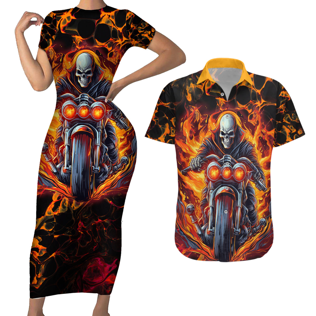 Be Come The Monster And Show Your True Smile Couples Matching Short Sleeve Bodycon Dress and Hawaiian Shirt - Wonder Print Shop