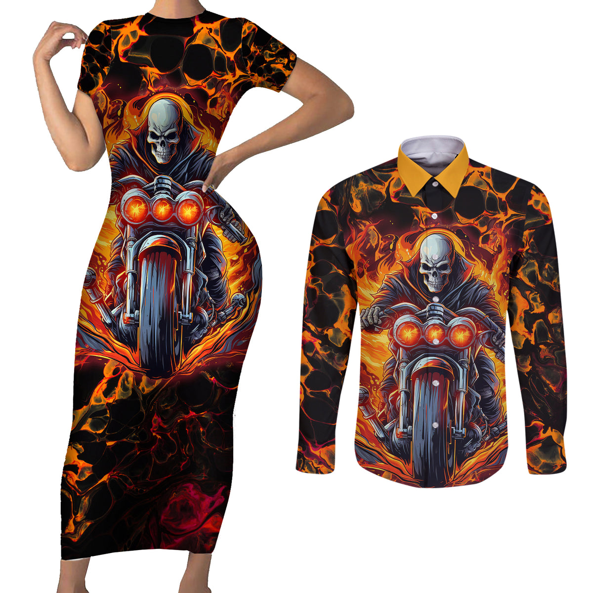 Be Come The Monster And Show Your True Smile Couples Matching Short Sleeve Bodycon Dress and Long Sleeve Button Shirts - Wonder Print Shop