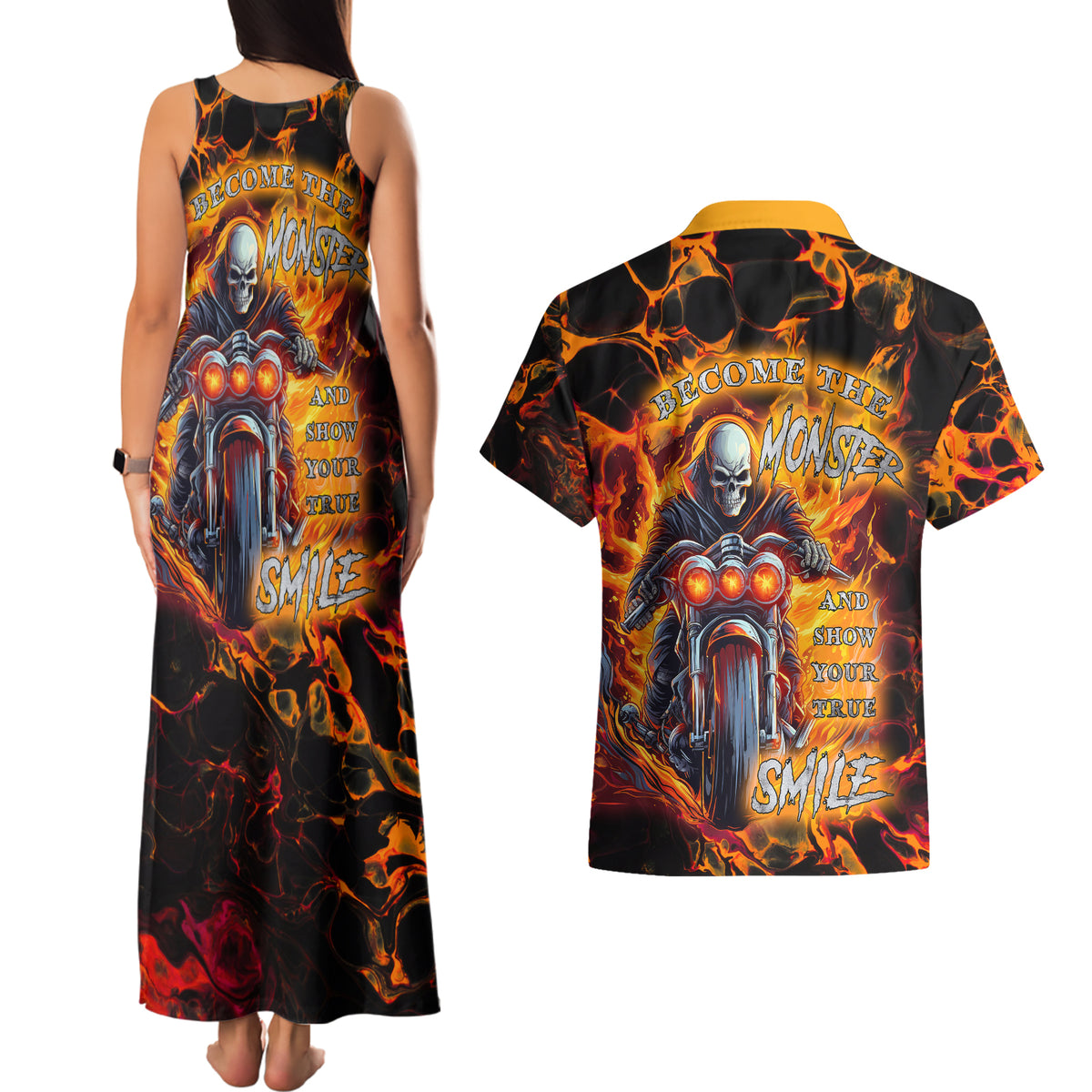 Be Come The Monster And Show Your True Smile Couples Matching Tank Maxi Dress and Hawaiian Shirt - Wonder Print Shop